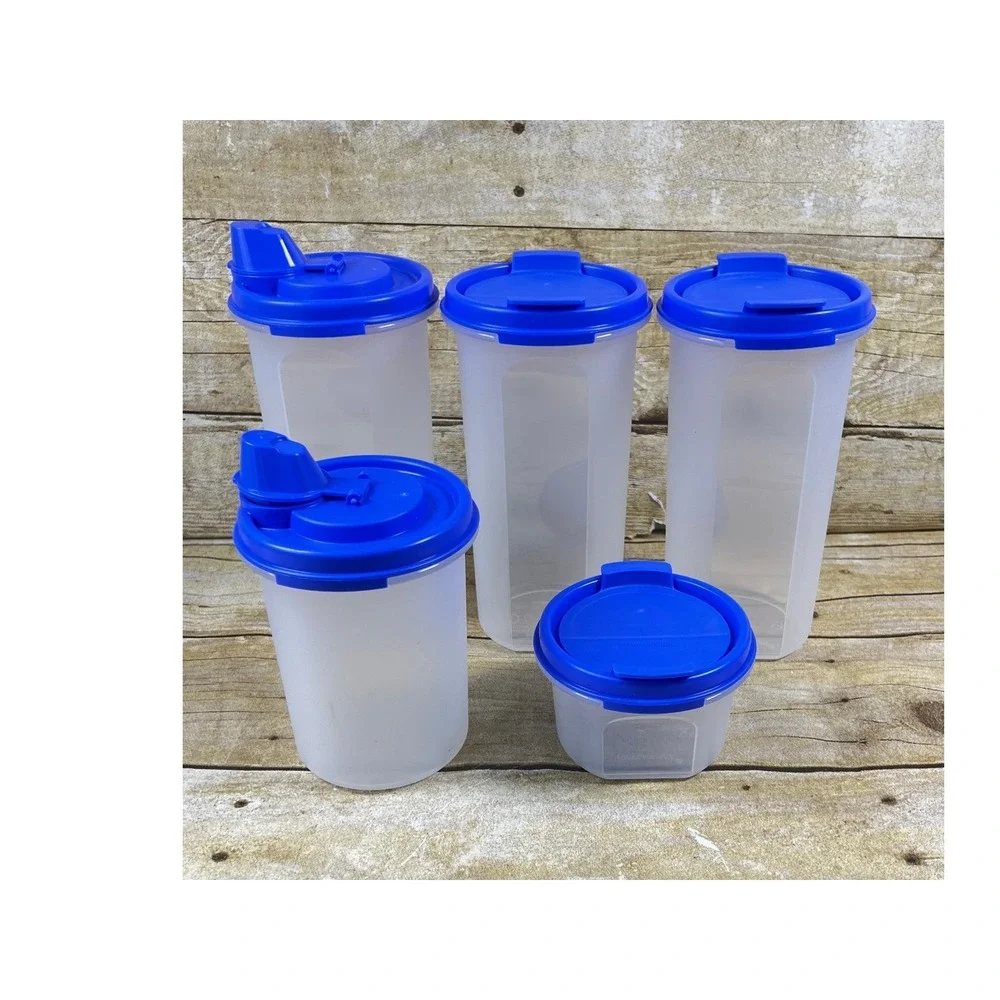 New Tupperware Blue‎ Lid Modular Mates Storage Container Set 5 Pc Round #3